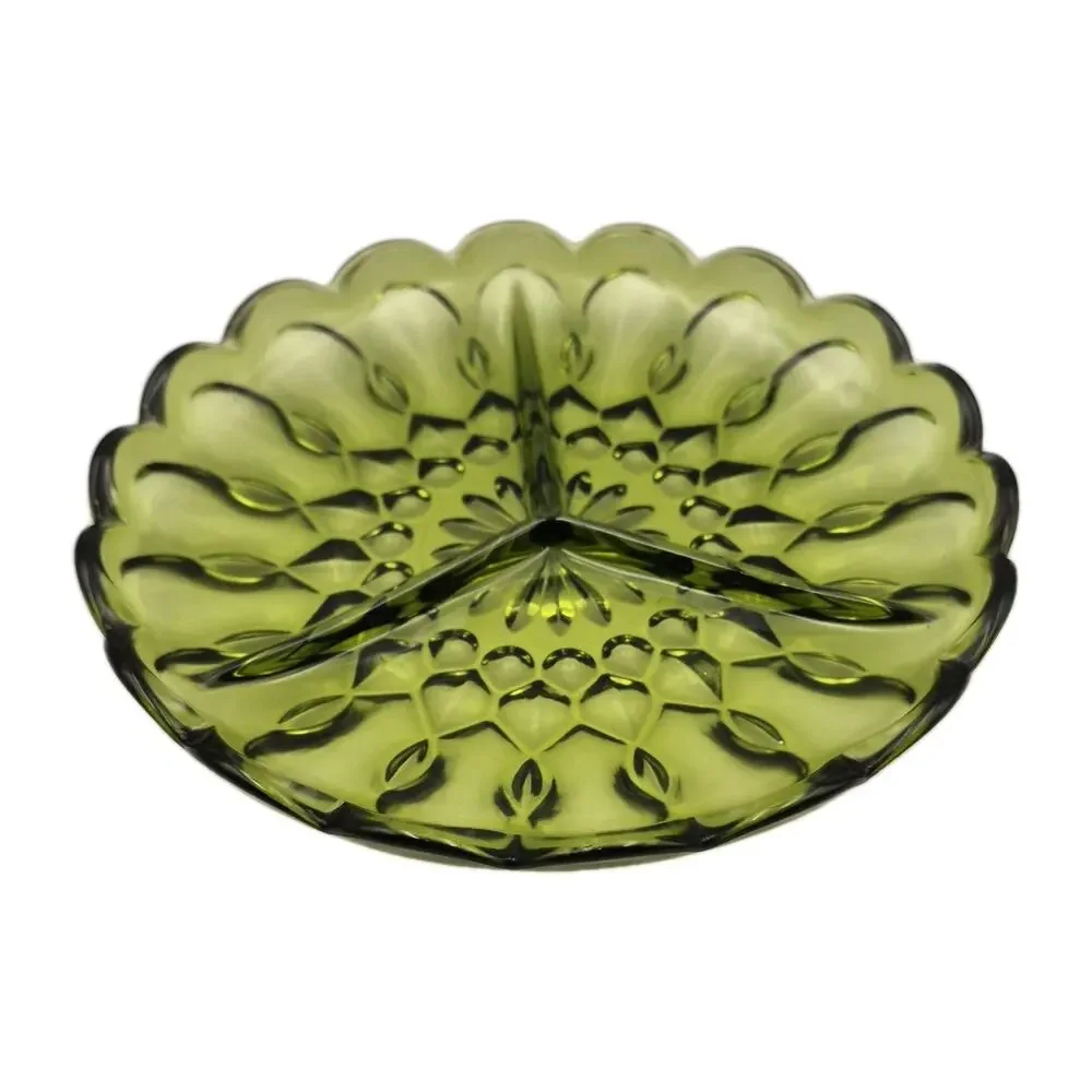 Vintage Anchor Hocking Fairfield Green Divided Relish Dish 8.5